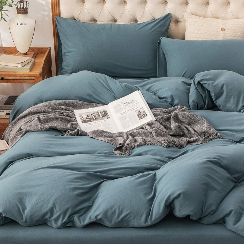 HOME BEDDING Jersey Cotton Duvet Cover Set, Cerulean Blue, Full Duvet Cover + 2 Standard Shams
