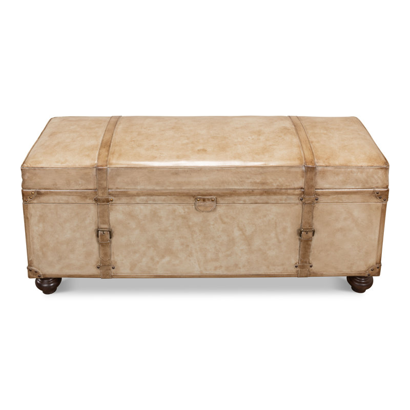 Beige Leather Upholstered Fliptop Storage Bench