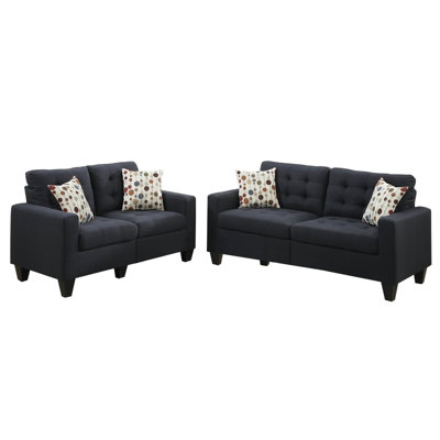 2Pc In Black Polyfiber With Back, Cushion And Pillow Included For Home Living Space Room