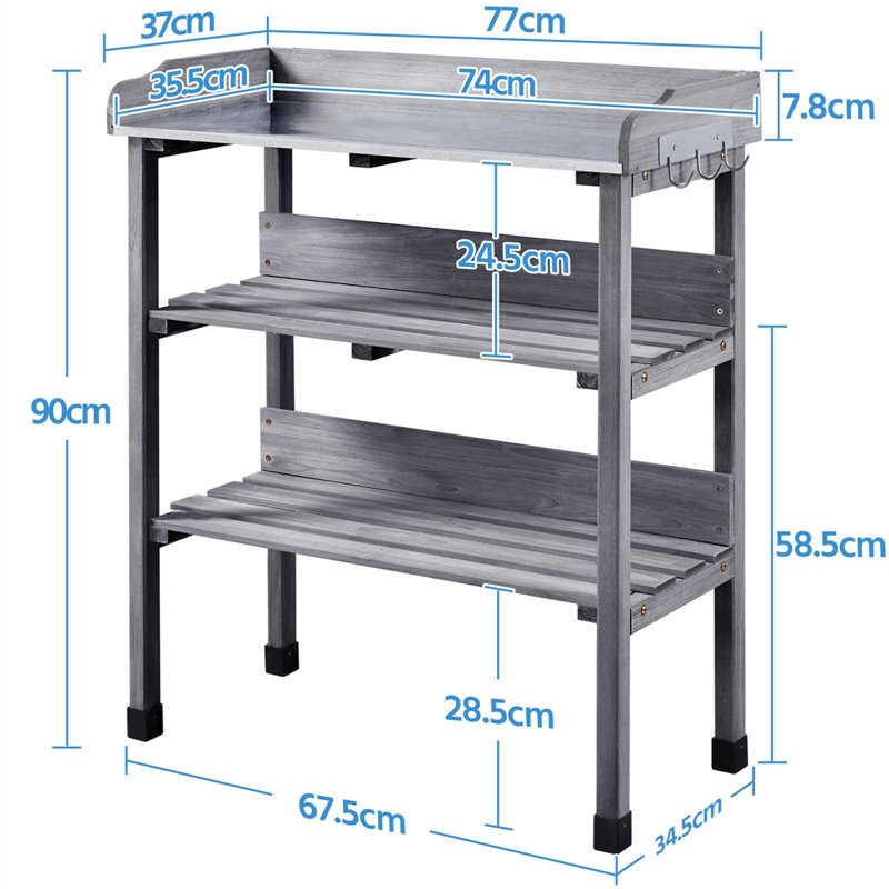 Outdoor Fir Wood Potting Bench, Gray