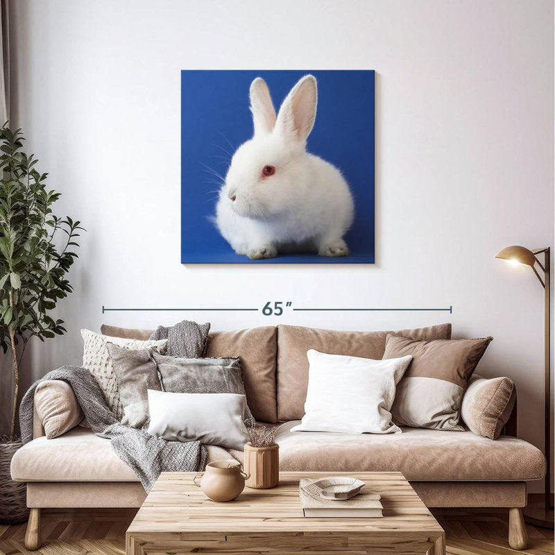 Brampt, lapin blanc sur fond bleu, H 36 po x l 36 po