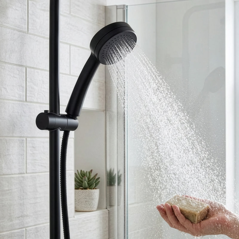 Croydex Presion Presure Boosting Shower Head, Matte Black