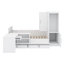 Lit plateforme en bois avec tiroirs, tablettes, bureau et garde-robe-53619314