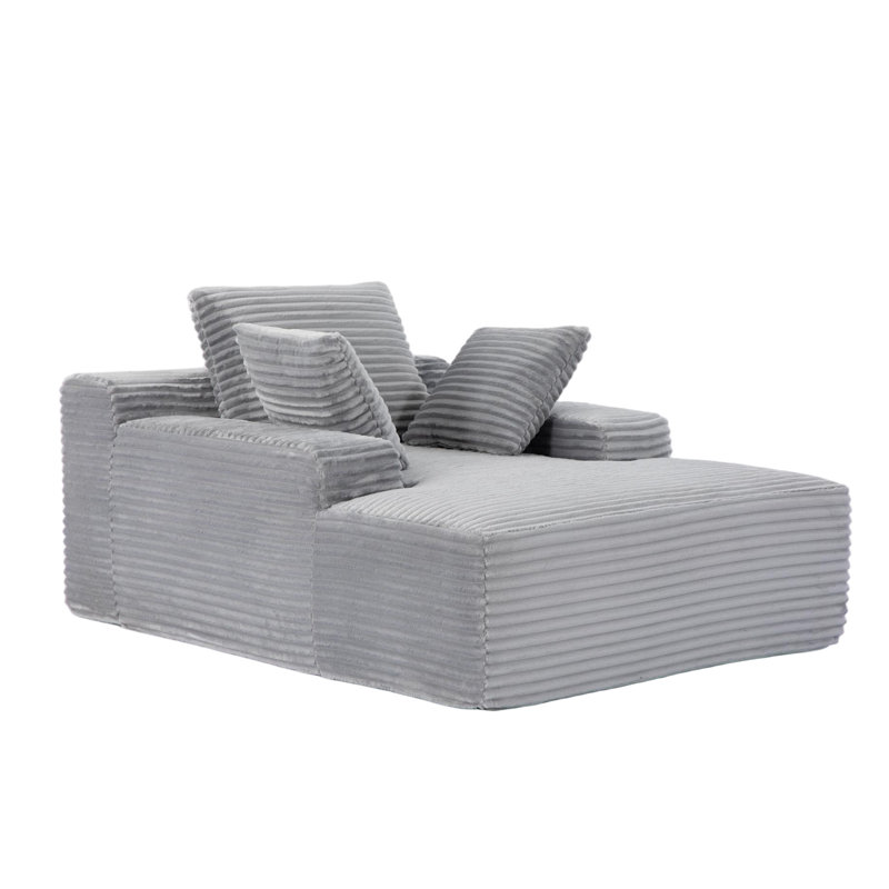 Oversized Corduroy Chaise Lounge Chair, Comfortable Modern Sleeper Daybed With 3 Throw Pillows And Wide Armrest, Memory Foam Filler, No Assembly For Living Room Use Cozy Cloud Couch Daybed,