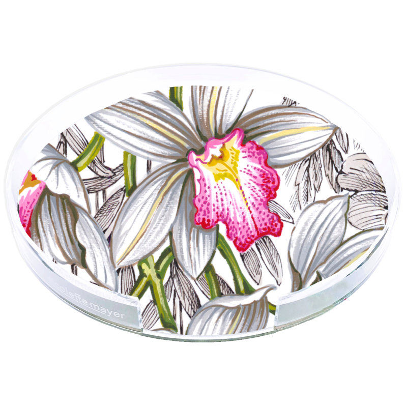 Orchid Cymbidium Acrylic Round Placemat Tray, Pink