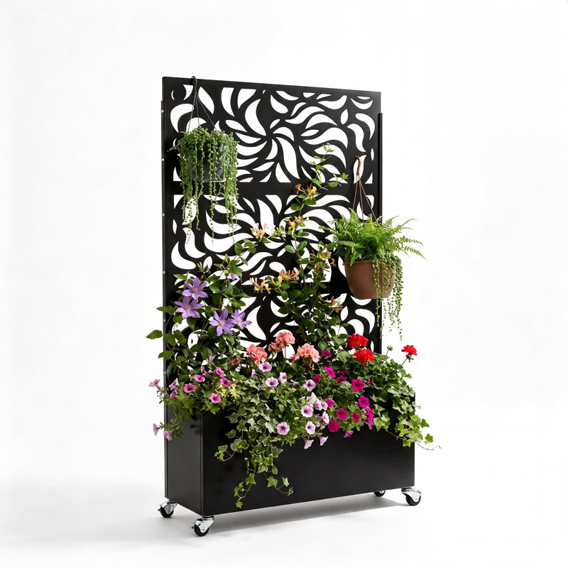 Boîte à fleurs en métal avec treillis