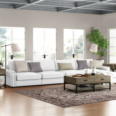 Mosely 166" Wide Linen Right Hand Facing Modular Sectional with Ottoman