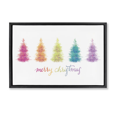Rainbow Christmas Trees Framed Floater Canvas by House Fenway