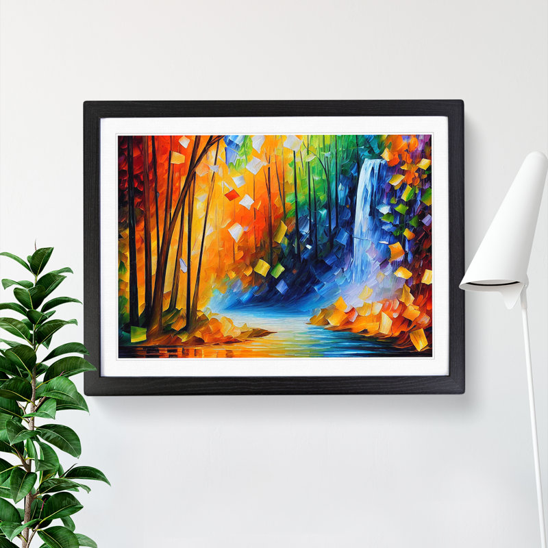 Glimmering River Waterfall - Framed Print, Black, 46cm H x 64cm W x 2cm D