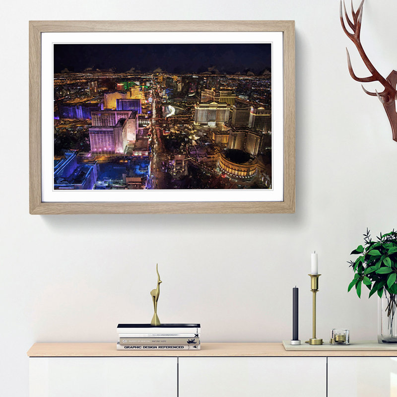 Aerial View of the Las Vegas Strip in Abstract - Picture Frame Graphic Art Print, 62cm H x 87cm W x 2cm D, Oak Framed