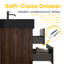 Meuble-lavabo mural moderne avec finition noyer, lavabo à quartz noir, rangement efficace pour la salle de bain
