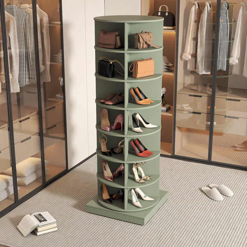 Green 360 Rotating Shoe Cabinet 7 Layers, Green, 65.06" H x 23.72" W x 23.72" D
