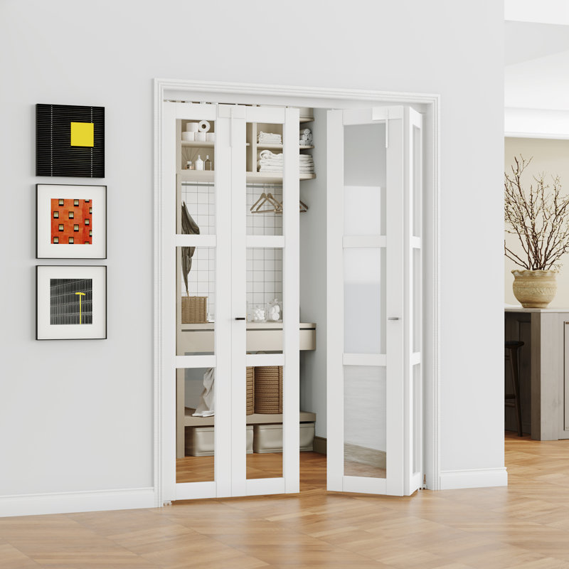 Porte pliante en verre - 3 verres transparents avec serrure de porte pliante et poignée en forme de T, 48 po x 80 po, 2