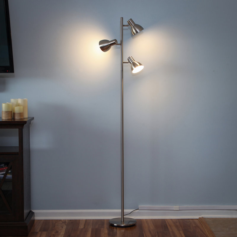 Ethan Adjustable 65.5" Nickel LED Floor Lamp with 3 Pivoting Heads