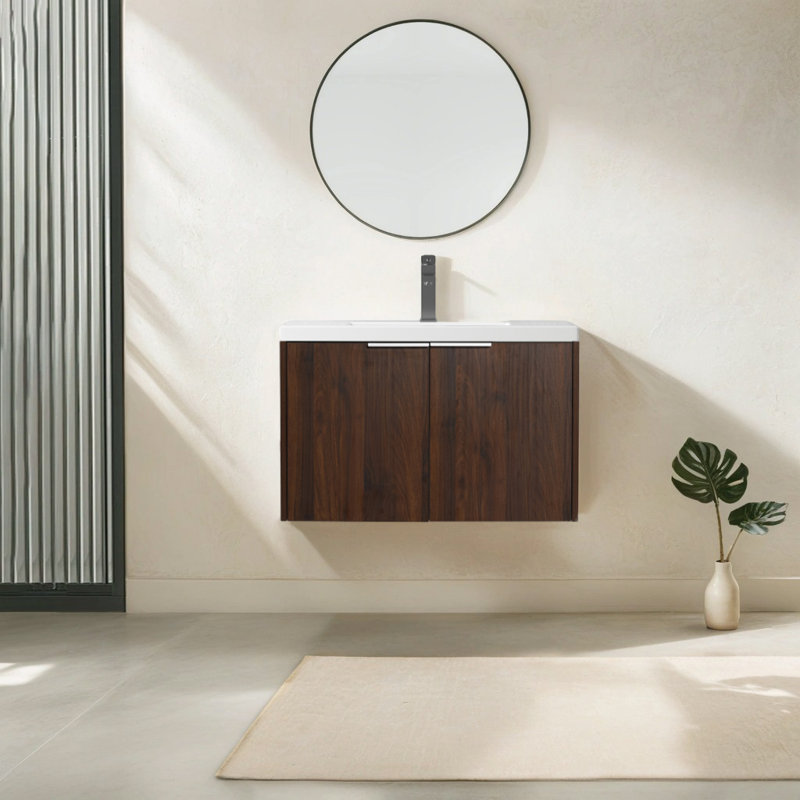  Ensemble de meuble-lavabo simple 29,54 po avec plateau en résine Argyl, Brun