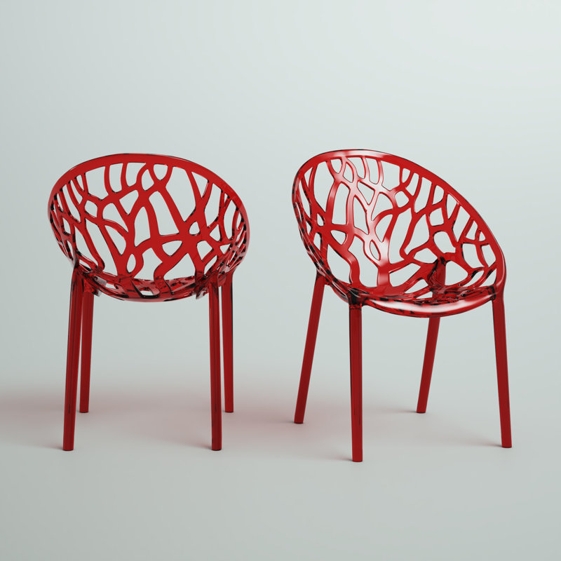 Metrocles Stacking Patio Dining Side Chair, Transparent Red
