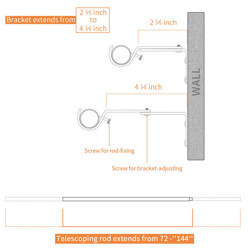 Tringle à draperie simple Cianah, faiteaux marbrés, Bronze, 72" - 144"