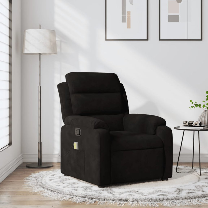 Fauteuil vidaXL inclinable de massage avec massage par vibration à 6 points, bascule et velours réglable, Velours noir