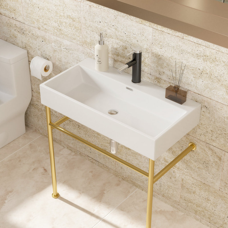 30.09'' Built-in Single Bathroom Vanity with Ceramic Top Bath Vanity Single Vanity, Gold