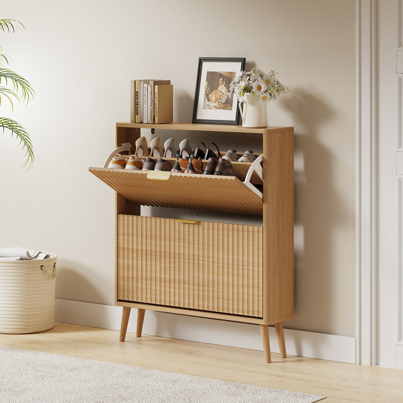 Range-chaussures avec tiroirs rabattables, range-chaussures en bois avec rangement caché, pour le couloir et le vestibule