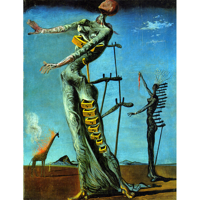 «The Burning Giraffe» par Salvador Dali, toile tendue avec châssis, H 24 po x l 17 po