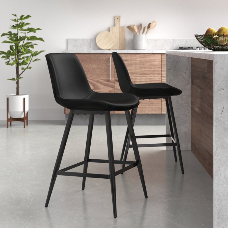 Tabouret de comptoir en faux cuir Macaire, Tabouret de comptoir (siège d'une hauteur de 24 p, Noir, Noir