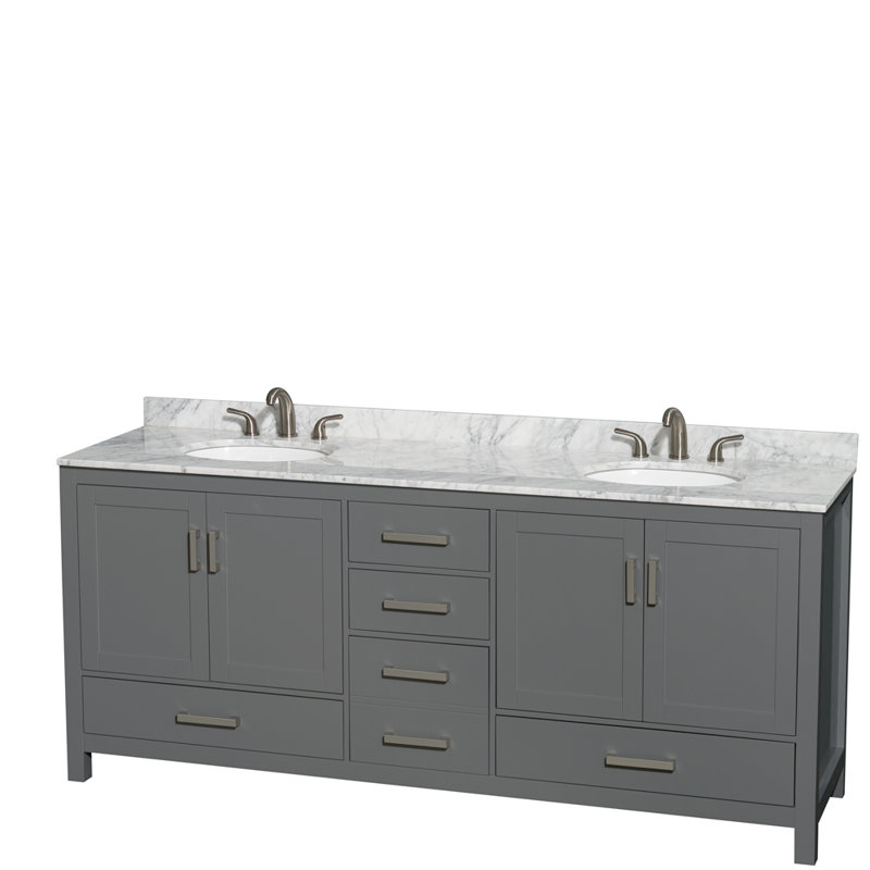 Sheffield 79" Double Bathroom Vanity Base Only, Dark Gray