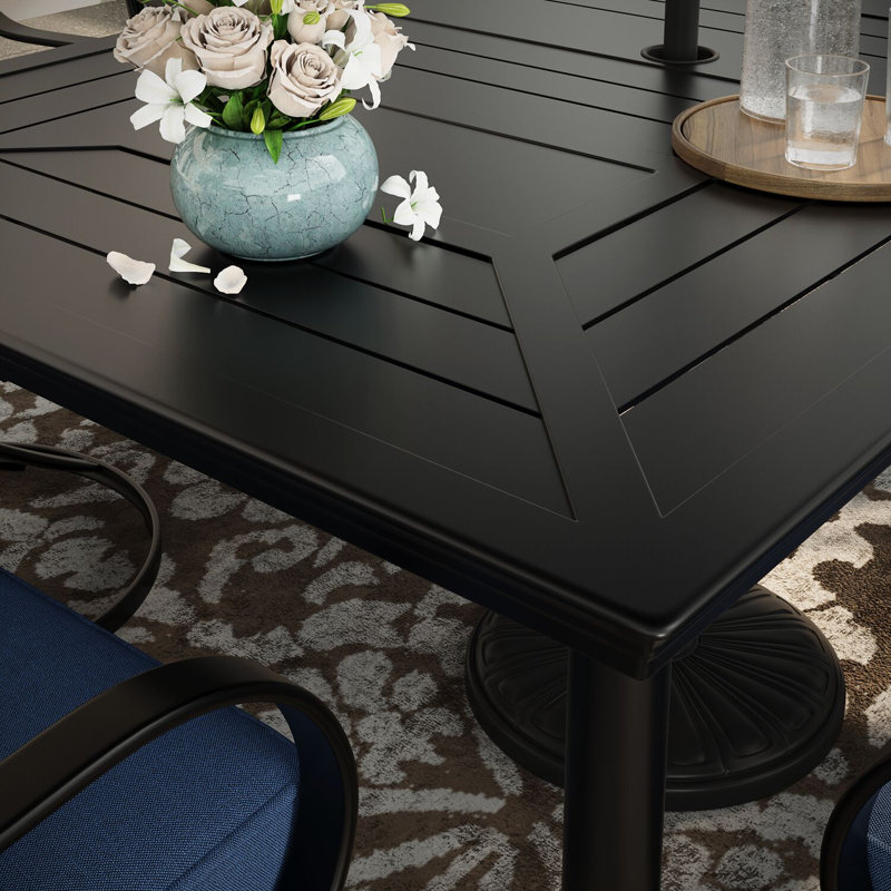 Keeble 6 - Person Patio Dining Set with Rectangular Table , Cushions Included, Navy Blue, Yes