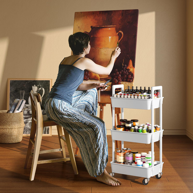 Versatile 3-tier Rolling Cart: Lightweight, Lockable Wheels, And Easy Assembly For Living Room,bedroom,office