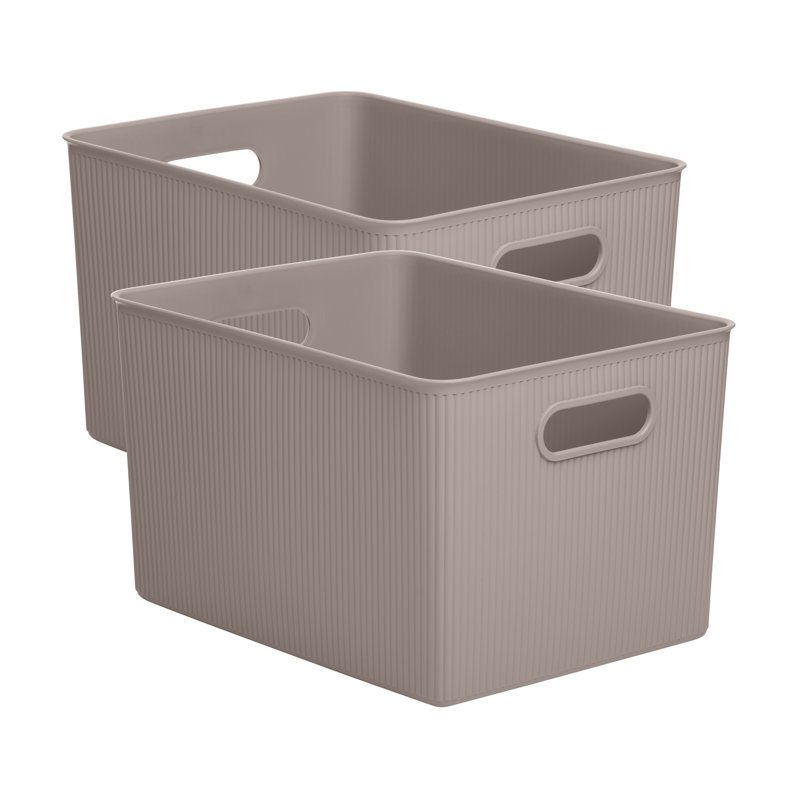 Panier en plastique nervuré, 2, Taupe, H 9 po x l 11,5 po x P 15 po