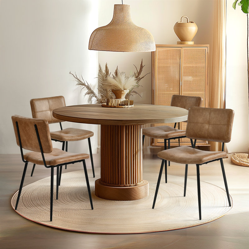 Christiene Upholstered Side Chair Kitchen Dining Chair for Restaurant Coffee Shop, 4, Cognac
