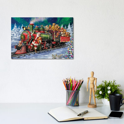 Santa Riding Train With Toy Bears- Gallery-Wrapped Canvas Giclée