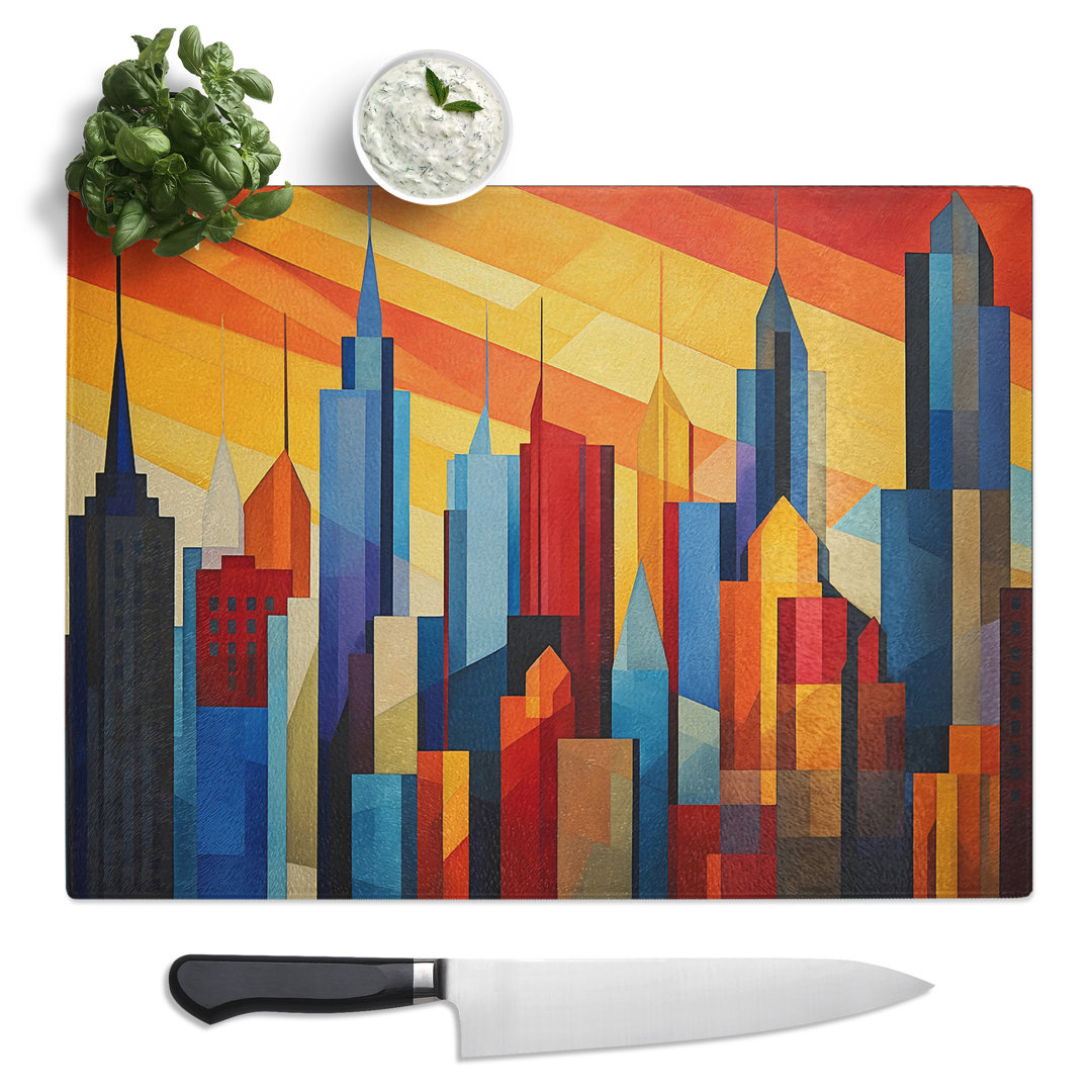 Skyline Geometric  Glass Chopping Board