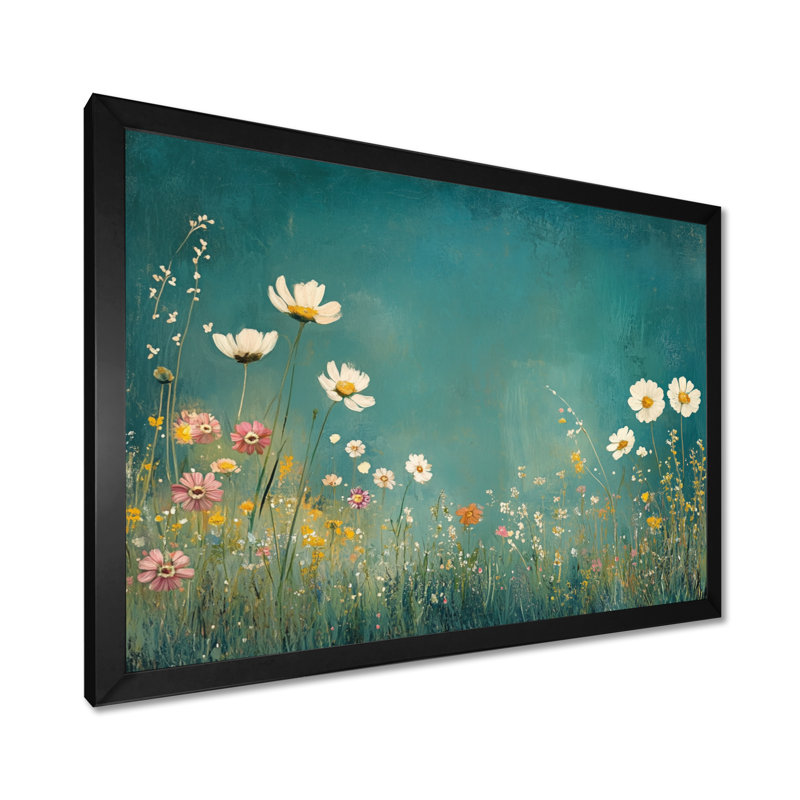 Champ de fleurs sauvages printanières Tealmist II - Tableau encadré, H 24 po x l 32 po, Black Picture Framed