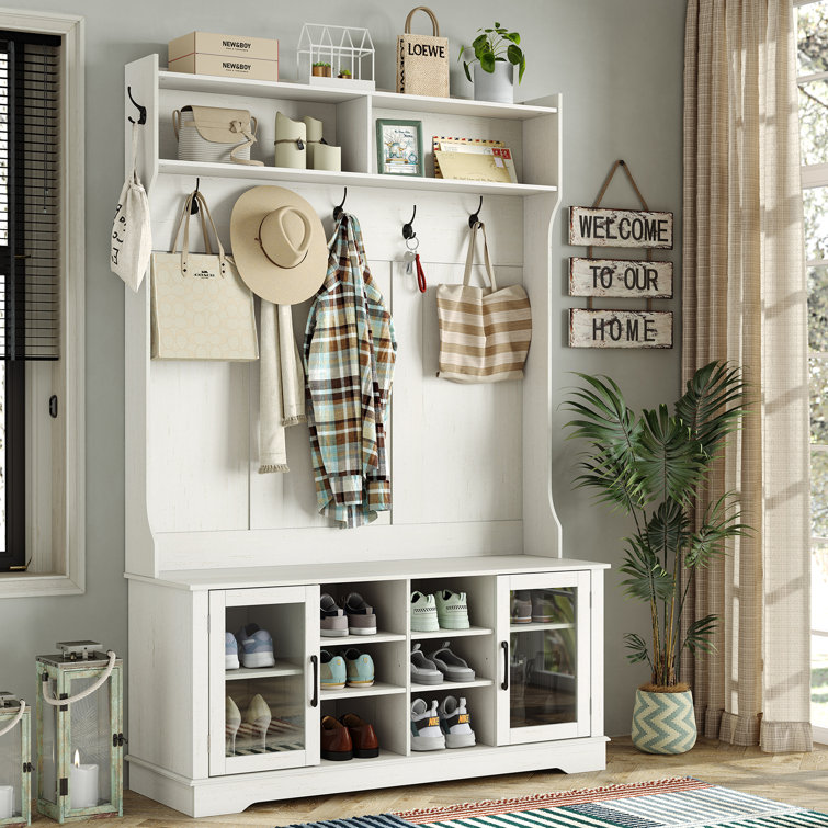 Jaxsin Hall Tree 47.3" Wide with Bench and Shoe Storage,4-in-1 Design Coat Rack for Entryway