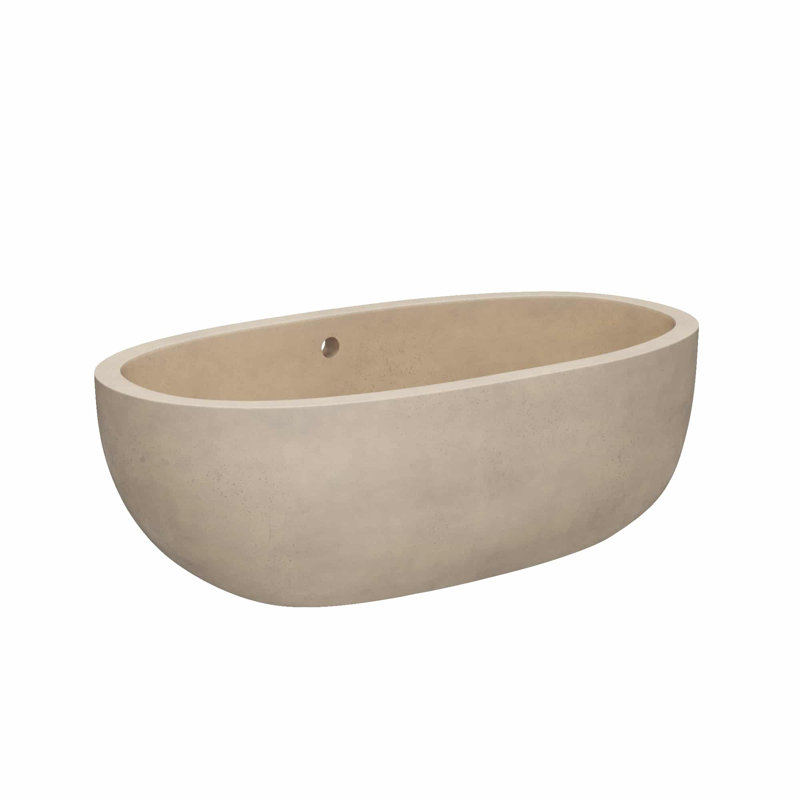 Avalon NativeStone Freestanding Soaking Cement Bathtub, Sand, 23" H x 36" W x 72" L