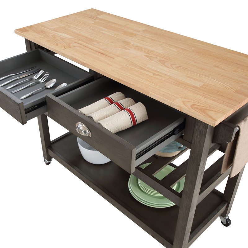 Chariot de cuisine en bois massif 45 po Carbin, Fil métallique gris foncé