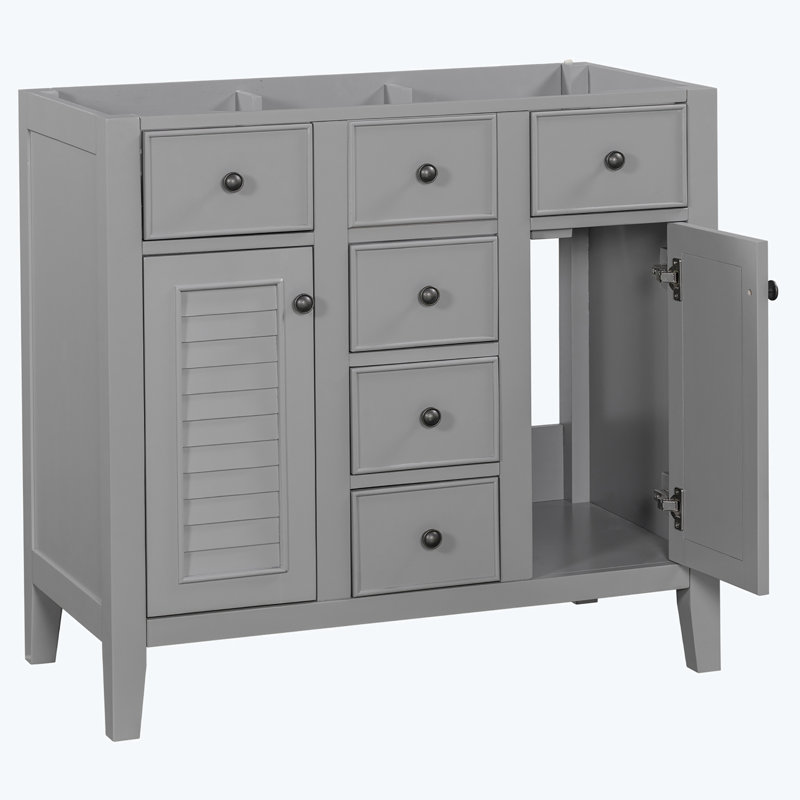 Gray 36" Freestanding Bathroom Vanity with Five Drawers