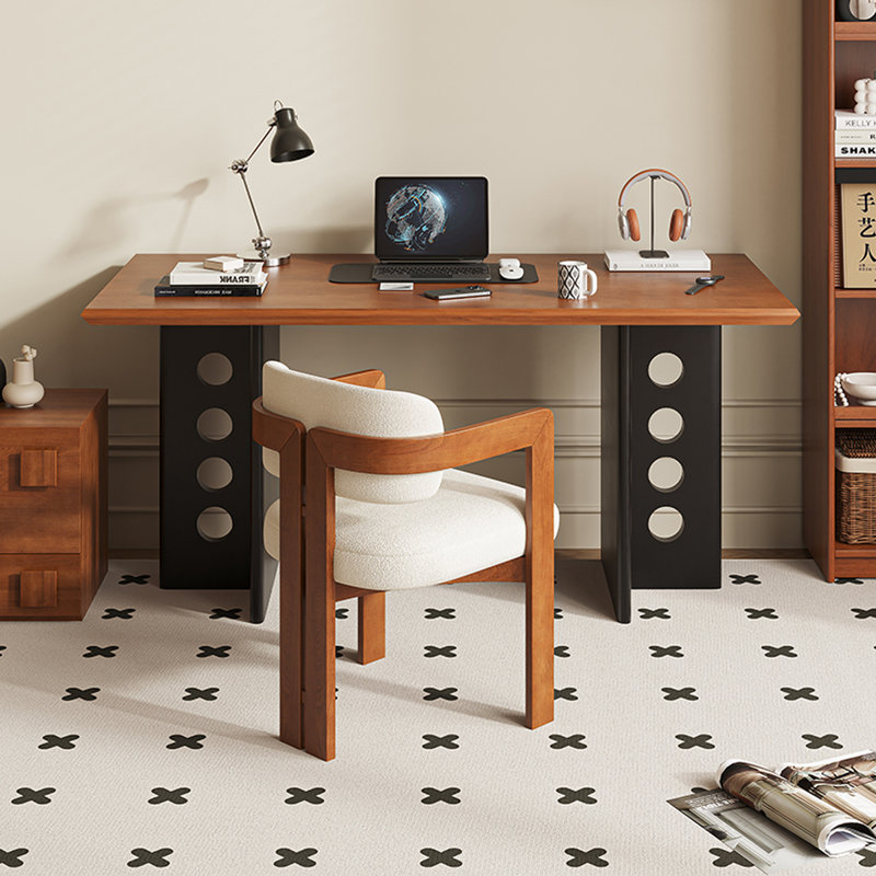 Bureau rectangulaire en bois massif brun + noir, H 29,53 po x l 62,99 po x P 31,5 po