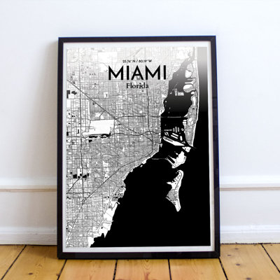 Miami City Map - No Frame Print