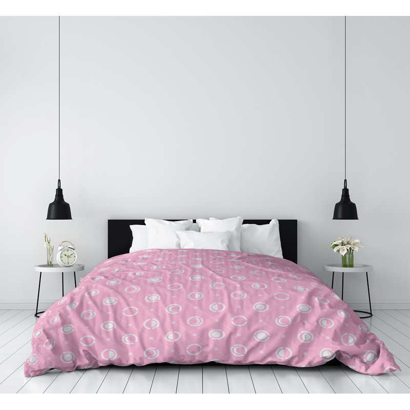 Housse de couette simple Moon phases, Housse de couette pour grand lit, Rose/blanc, Microfibre