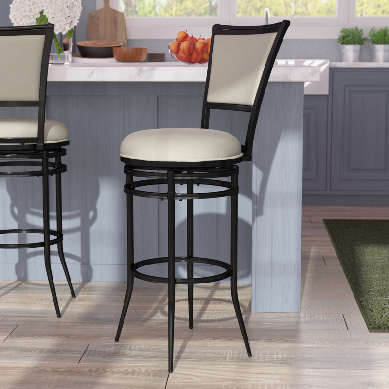Massena Swivel Upholstered Counter Stool with Metal Frame, Beige, Bar Stool (30" Seat Height)