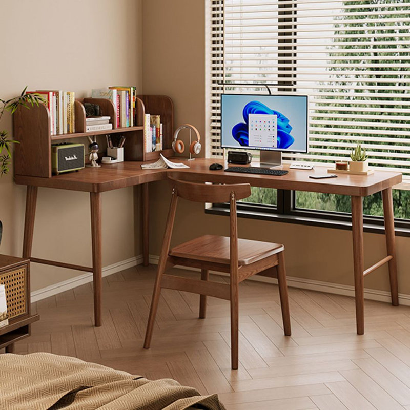 Bureau d'écriture en L en noyer massif, H 29,53 po x l 62,99 po x P 39,37 po, Gauche