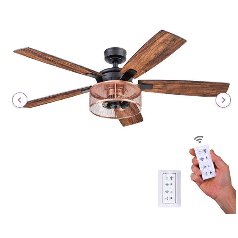 Ventilateur de plafond 52 po avec lumières DEL et télécommande Carnegie, Noir mat avec pales noires / brunes
