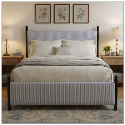 48-inch Striped Rubberwood Upholstered Bed