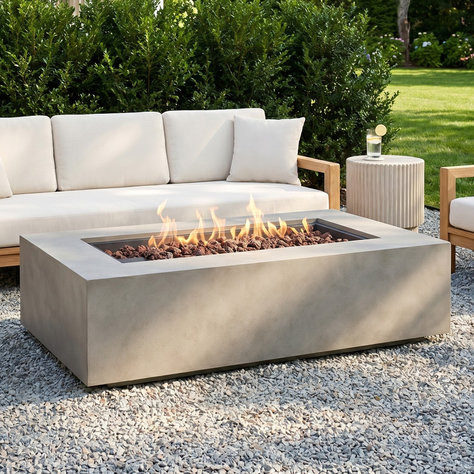 Aegean Fire Pit Table, Mist Gray, 15" H x 50" W x 32" D