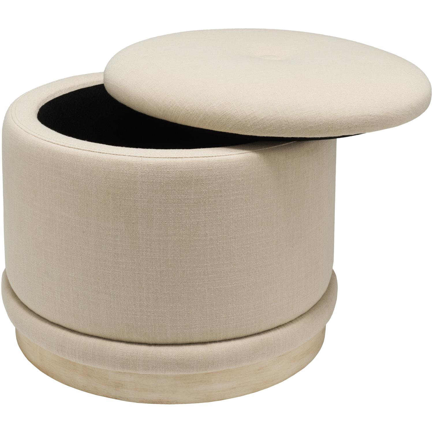 Nellya 20" Linen Upholstered Ottoman, Beige Polyester/Linen