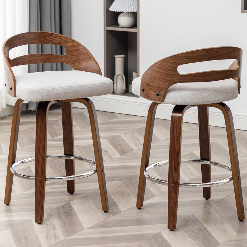 Mahtab Upholstered Swivel Bar Stools, Beige, Counter Stool (25.19" Seat Height)