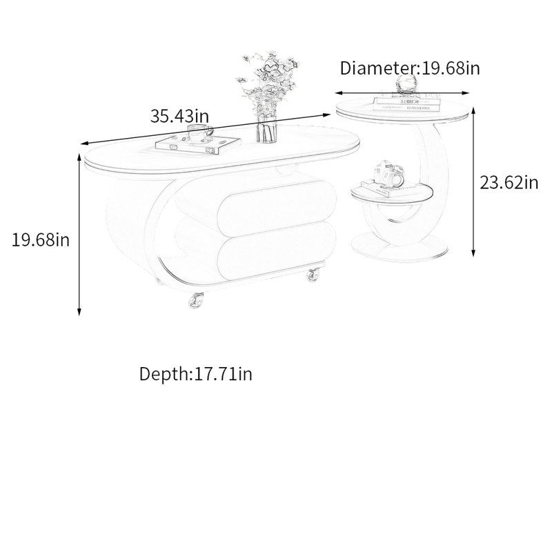 Table basse Rock Slab avec rangement, H 19,68 po x L 35,43 po x l 17,71 po, Noir / blanc, Blanc