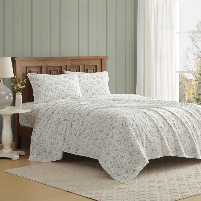 Percale Novelty 200 Thread Count Printed Cotton Sheet Set, Queen Sheet Set with 2 Standard Pillowcases,  Green Miranda